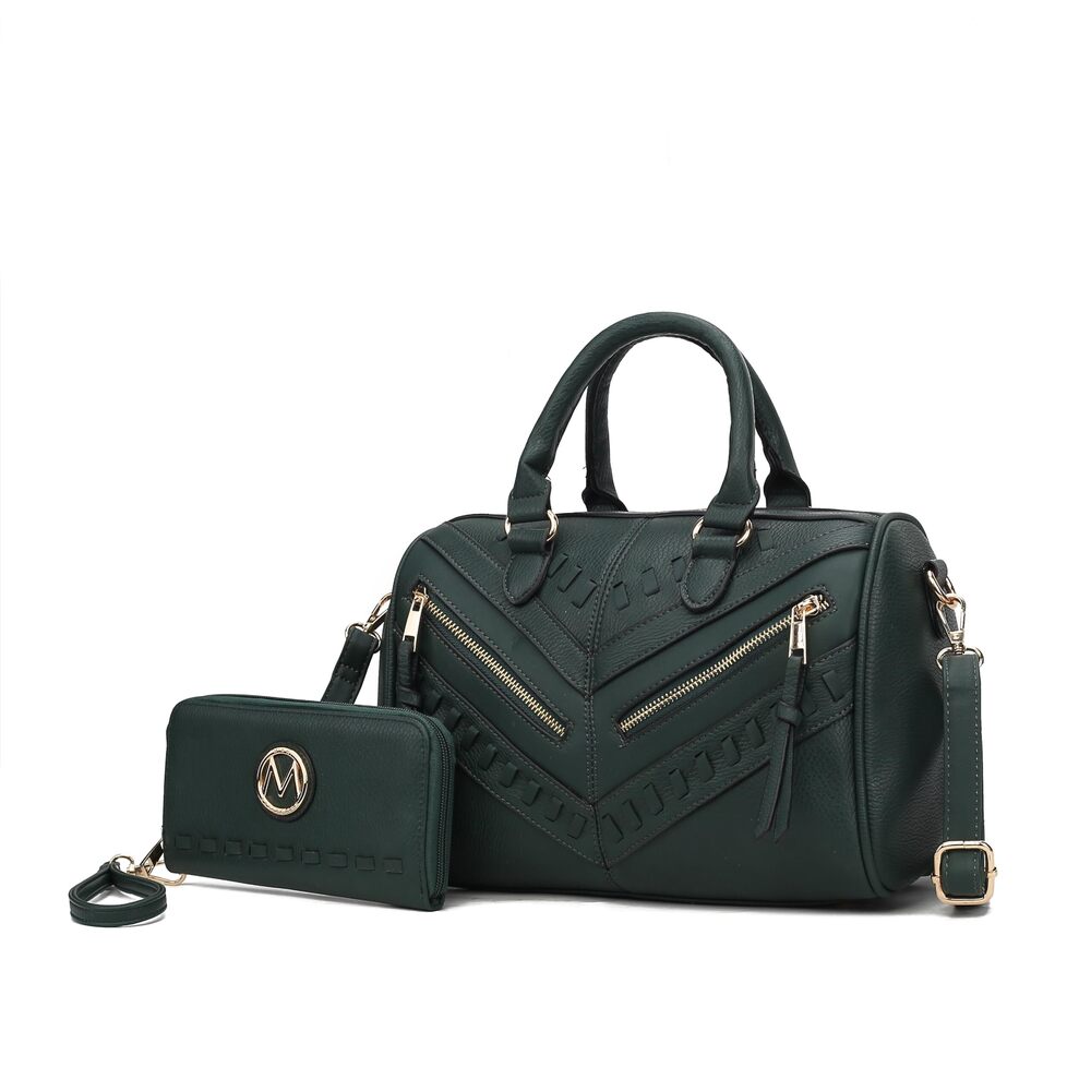 7712 Satchel Bag with Wallet, Vegan Leather Top Handle Shoulder Handbag